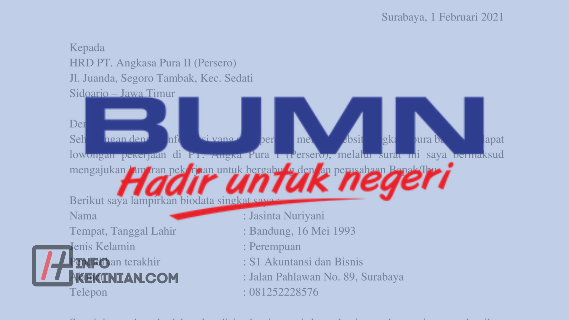 Contoh Surat Lamaran Kerja Di Pt Baik Swasta Maupun BUMN